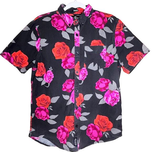 Hollister Hawaiian Floral Roses Vacation Preppy Festival Shirt Medium Stretch - Picture 3 of 9